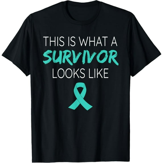 Crewneck Unisex Tee - This Is What A Survivor Looks Like Ovarian Cancer Awareness T-Shirt