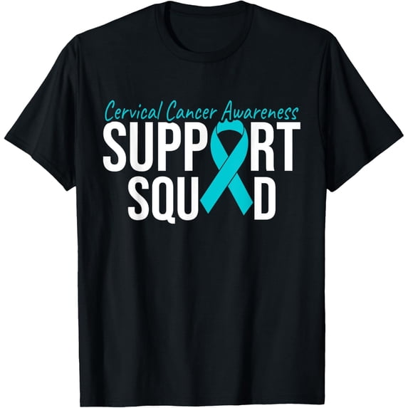 Crewneck Unisex Tee - We Wear Teal and White Cervical Cancer Support Squad T-Shirt