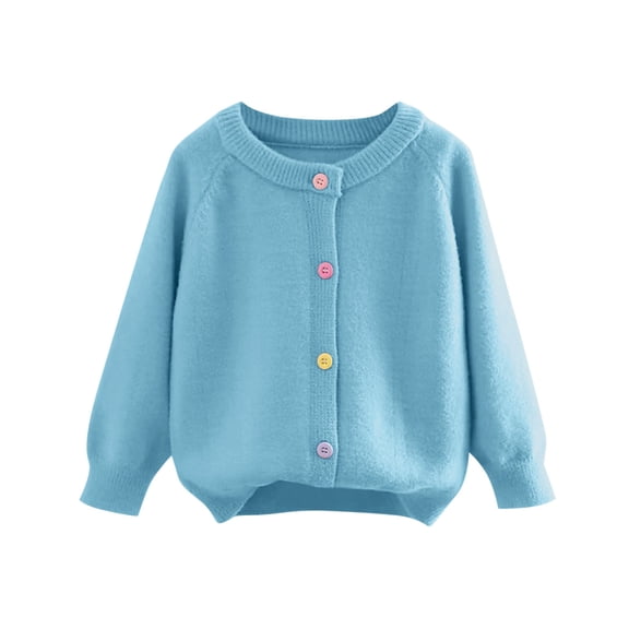 Crewneck Warm Sweater for Girls 10-12 Soft Open Front Knit Cardigan Fall Winter Fuzzy Raglan Sweaters Kids 4-5 Years, Blue