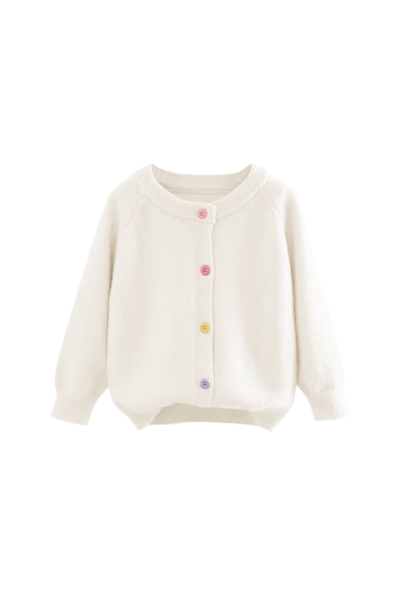 Crewneck Warm Sweater for Girls 10-12 Soft Open Front Knit Cardigan Fall Winter Fuzzy Raglan Sweaters Kids 7-8 Years, White