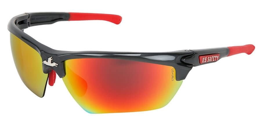 Crews Dominator 3 Safety Glasses Gunmetal Frame Fire Mirror Lens