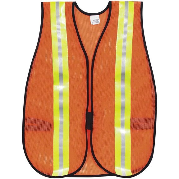 Crews Reflective Fluorescent Safety Vest - Elastic Strap, Hook & Loop, Comfortable, Washable, Lightweight, Reflective Strip, Reflective Front & Back - Visibility Protection - Polyester, Fabric - 1 Eac