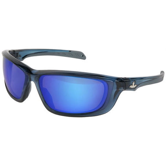 Crews USS Defense Safety Glasses With Trans Dark Blue Polycarbonate Frame Blue Diamond Polycarbonate BossMan Mirrored, Anti-Scratch, Polarized Dual Lens, TPR Nose Piece, Bayonet Temple, Breakaway