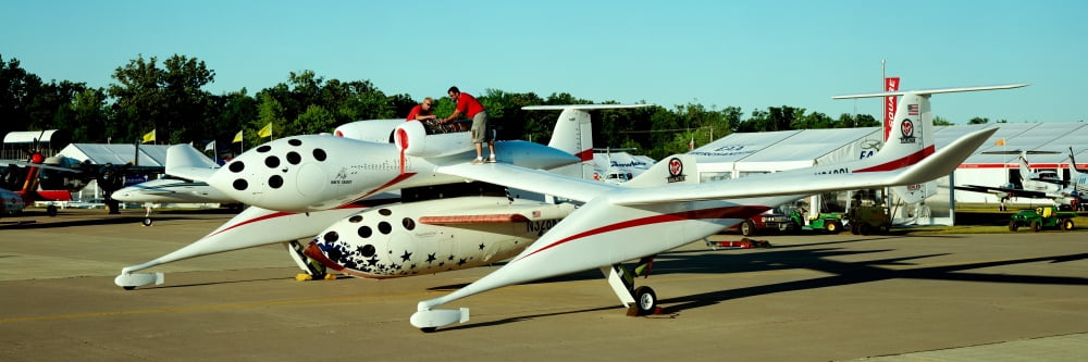 Crews working on an aircraft SpaceShipOne White Knight Oshkosh Wisconsin USA Canvas Art - Panoramic Images (6 x 18)