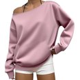 thumbnail image 1 of Crgrtght Women Off Shoulder Long Sleeve Sweater Tops Casual Comfy Loose Solid Fashion Pullover Blouse, Pink L, 1 of 6