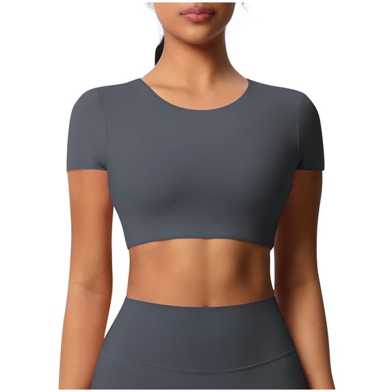 Crgrtght Women Yoga Tops Quick Dry Crop Top Workout Tank Top Round Neck Sleeveless Slim Fit Casual Sports Blouses, Dark Gray S
