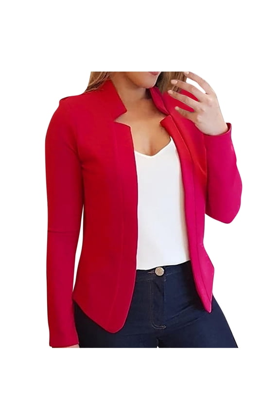 Women's Satin Collared Long Sleeve Blazer Jacket Business Work Slim Fit Formal Cardigan Coat, Red 4XL