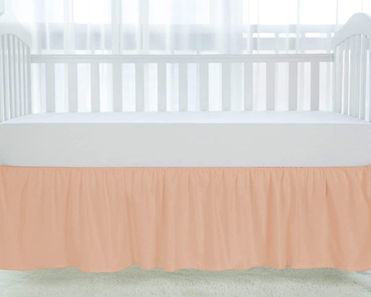 Crib Bed Skirt Dust Ruffle Nursery Crib Toddler Bedding Microfiber Fabric Ruffle Bed Skirt for Baby Boys or Girls (28” x 52” x 14’’) - Blush Solid