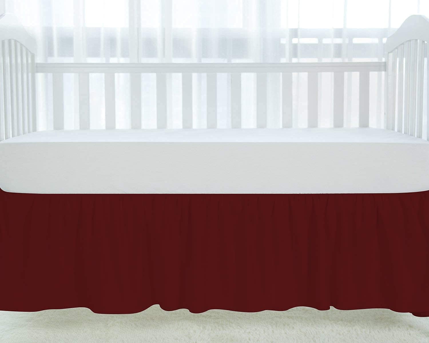 Crib Bed Skirt Dust Ruffle Nursery Crib Toddler Bedding Microfiber Fabric Ruffle Bed Skirt for Baby Boys or Girls (28” x 52” x 14’’) - Burgundy Solid