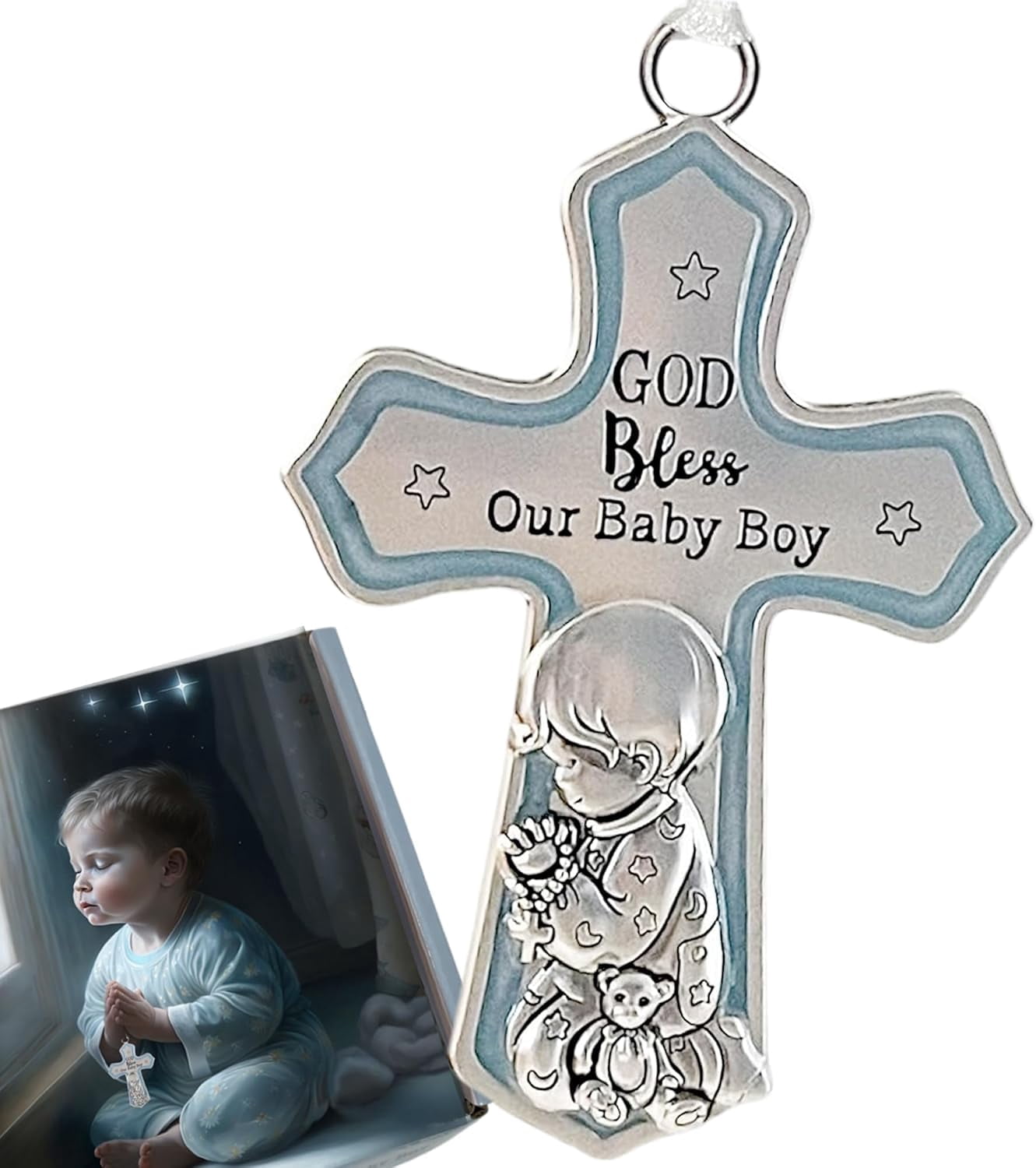 Elskandi Crib Cross Ornament Pewter Baptism God Bless This Baby