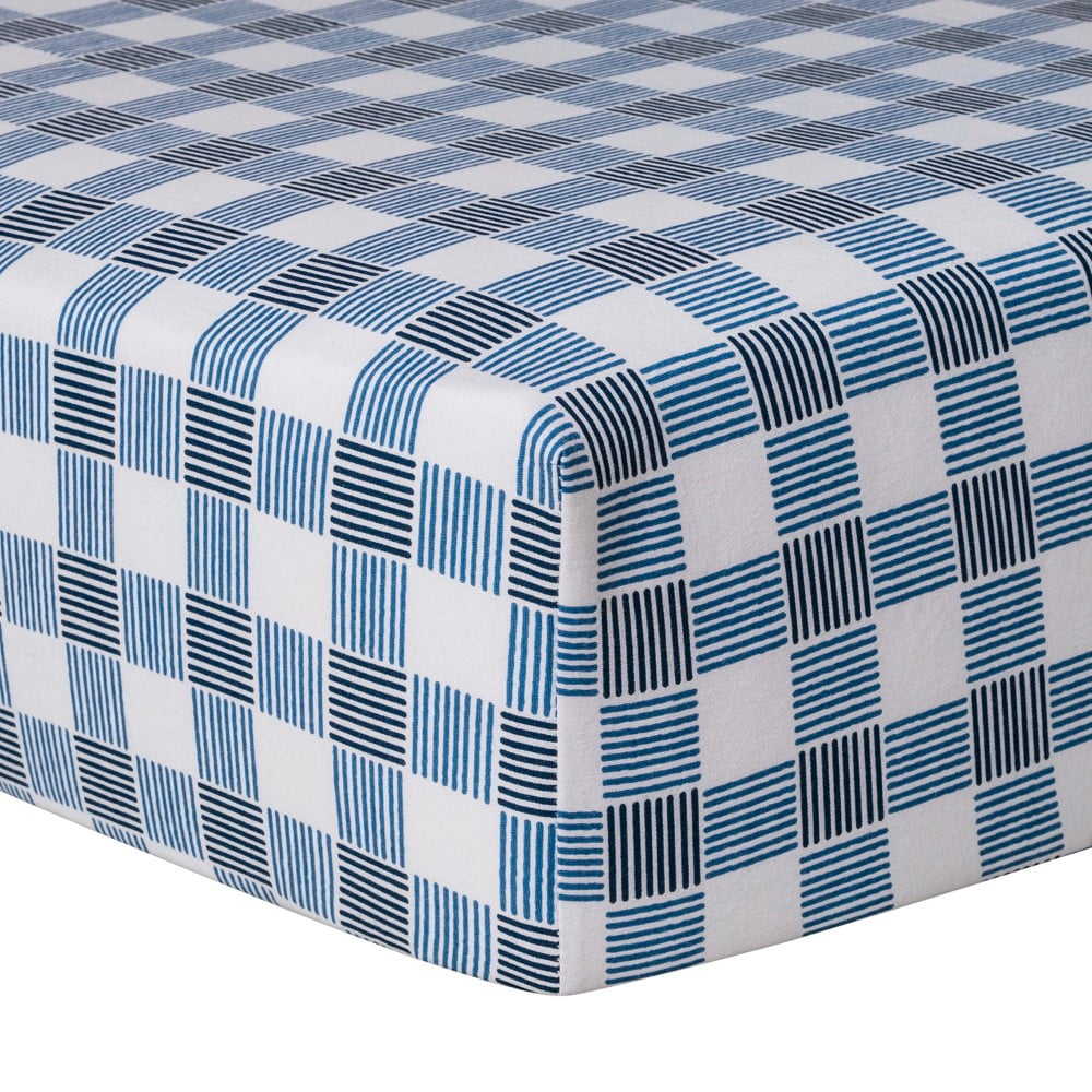 Crib Fitted Sheet Gingham Cloud Island Blue