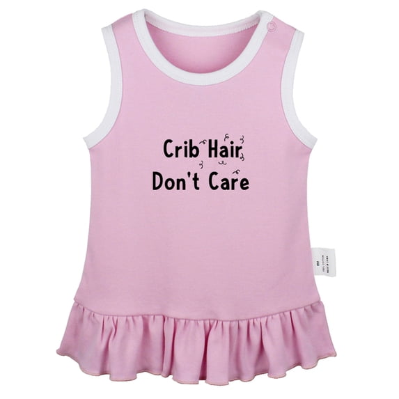 Crib Hair Don't Care Funny Dresses For Baby, Newborn Babies Skirts, Infant Princess Dress, 0-24M Kids Graphic Clothes (Pink Sleeveless Dresses, 0-6 Months)