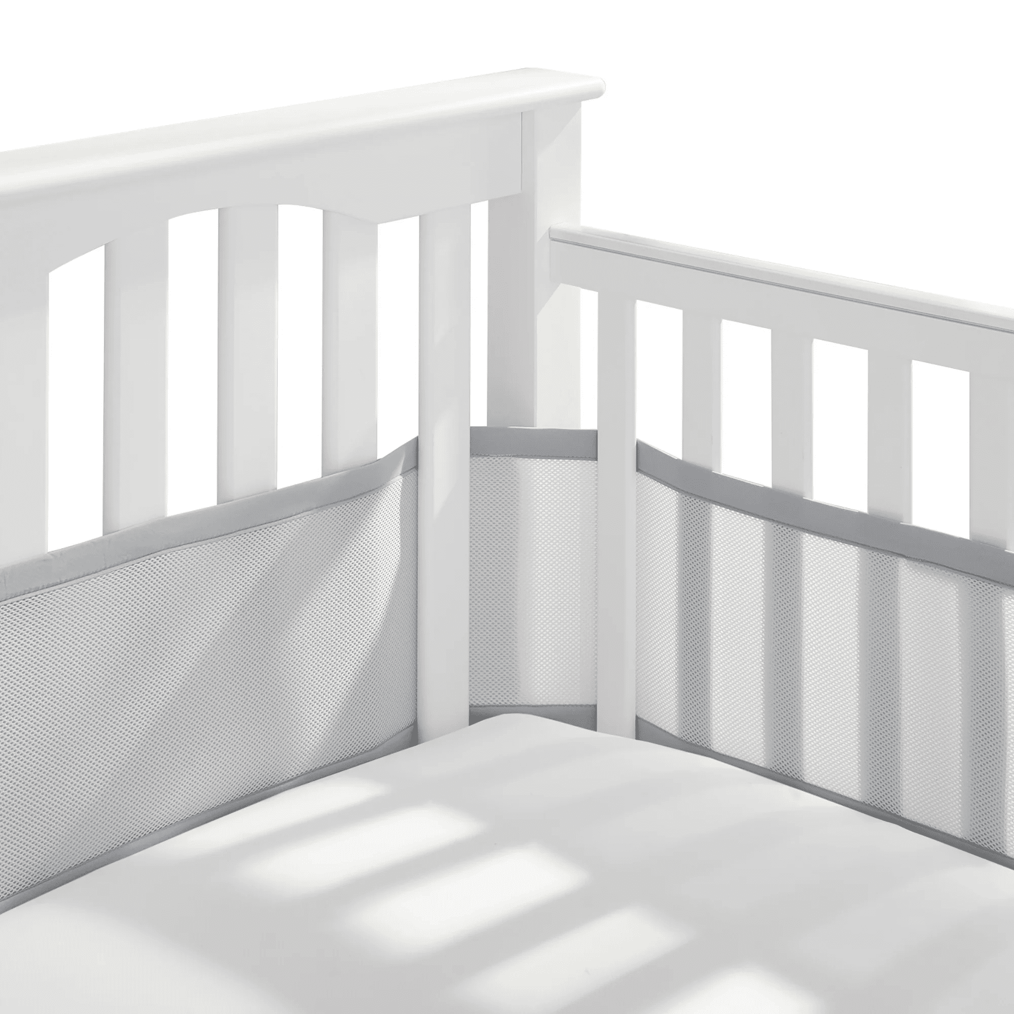 HALO Breathable Mesh Crib Liner for Full-Size Cribs, 100% Polyester Crib Bumper, Gray, 2 Panels