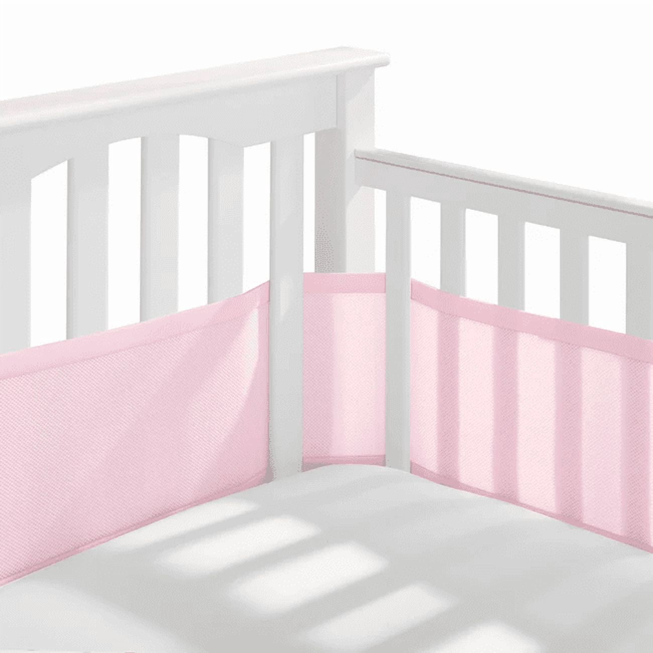 HALO Breathable Mesh Crib Liner for Full-Size Cribs, 100% Polyester Crib Bumper, Pink, 2 Panels