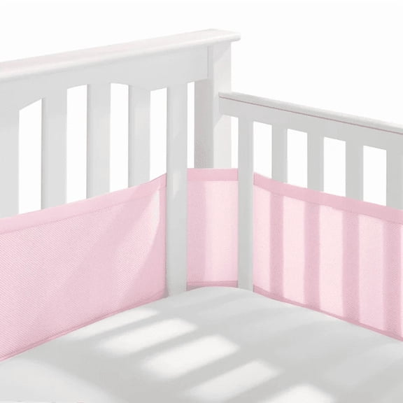 HALO Breathable Mesh Crib Liner for Full-Size Cribs, 100% Polyester Crib Bumper, Pink, 2 Panels