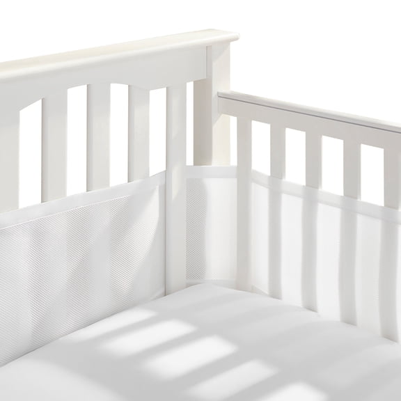HALO Breathable Mesh Crib Liner for Full-Size Cribs, 100% Polyester Crib Bumper, White, 2 Panels