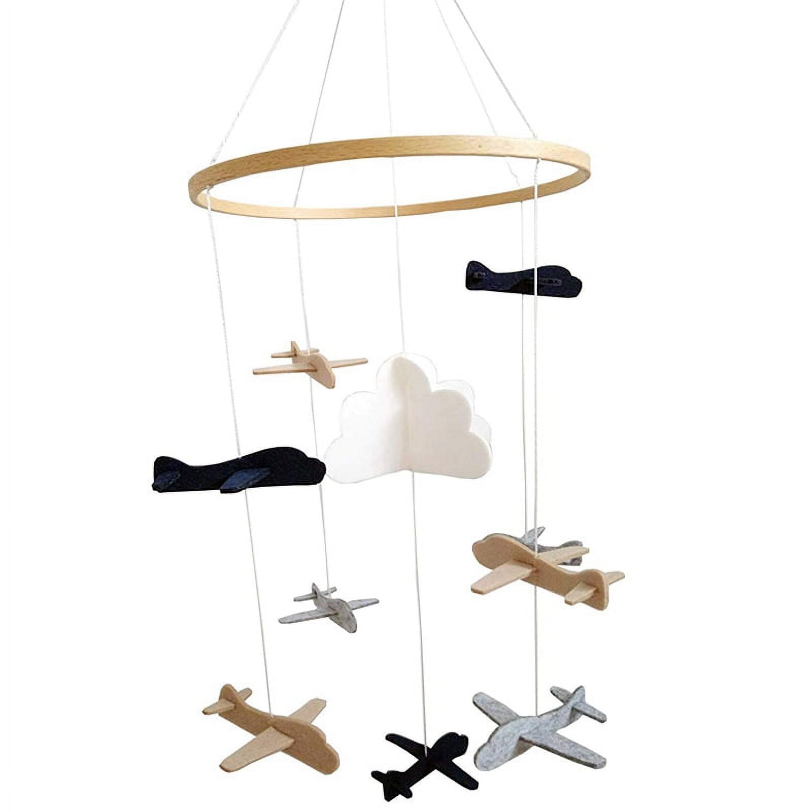 Crib Mobile Airplanes & Cloud Nursery Decoration Grey and White, Navy
