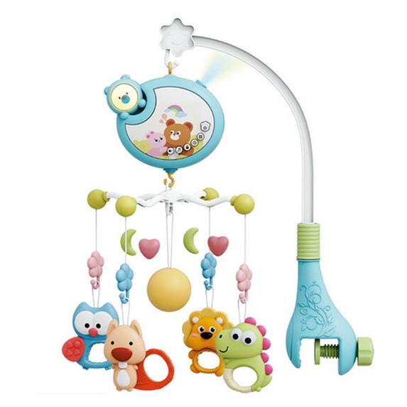 Crib Mobile with Music and Lights, Baby Mobiles for Cribs, Nursery Musical Mobile for Bassinets Toys Hanging Girls Boys, Pack and Play Space Portable Animal Mobile Hanger Arm Clip On Attachment