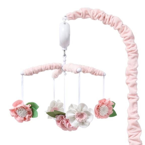 Crib Mobile for Girls - Pink Musical Baby Crib Mobile with 12 Lullabies, Flower Baby Mobile Crib Pink Floral Nursery Decor