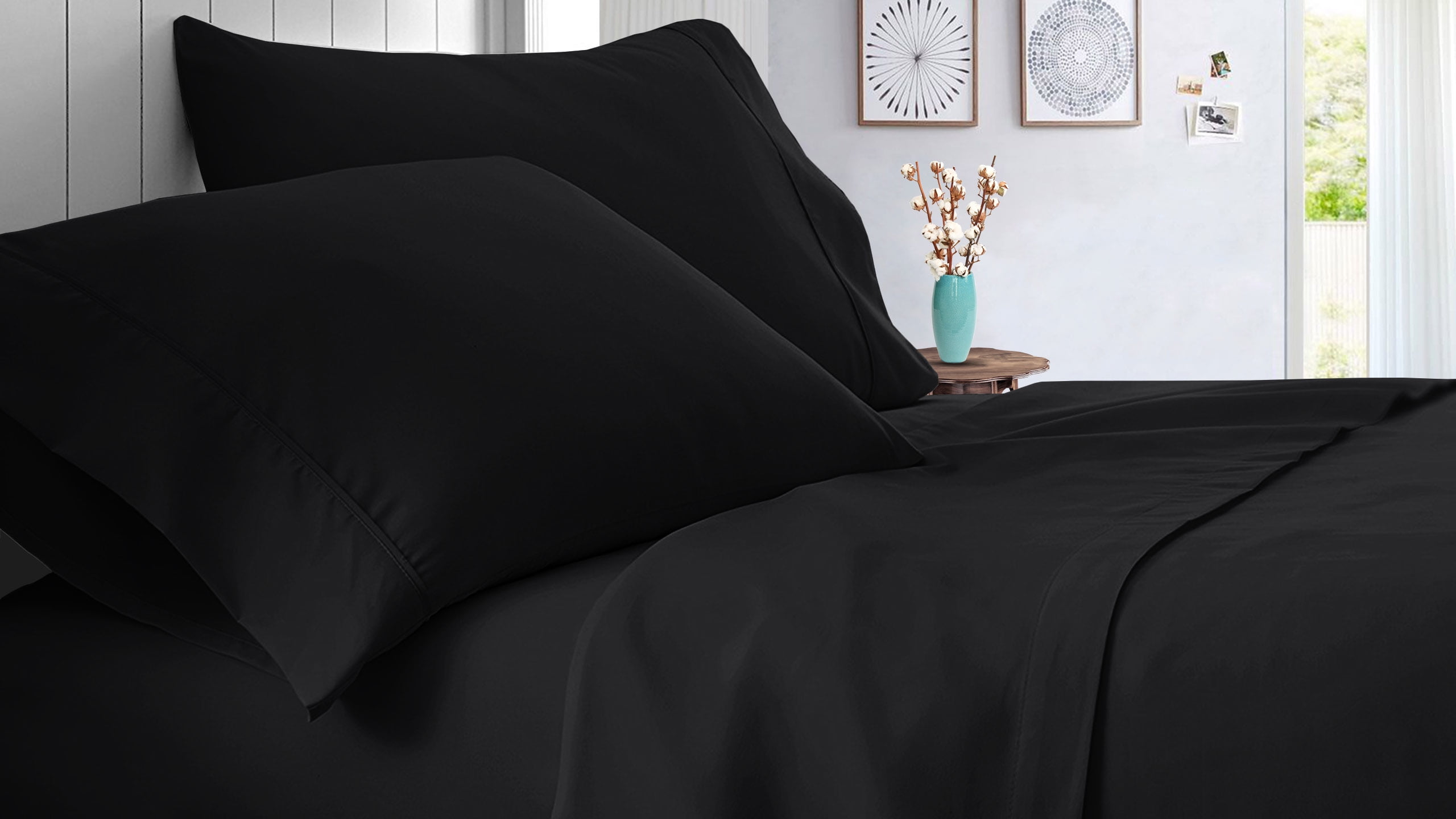 Crib RV Bunk & Truck Sleeper 4 piece RV sheet set 600 TC Bed Sheets for Campers, RV's & Travel Trailers, Cot beds Egyptian cotton sheets 14” Inch Deep Pocket Black solid