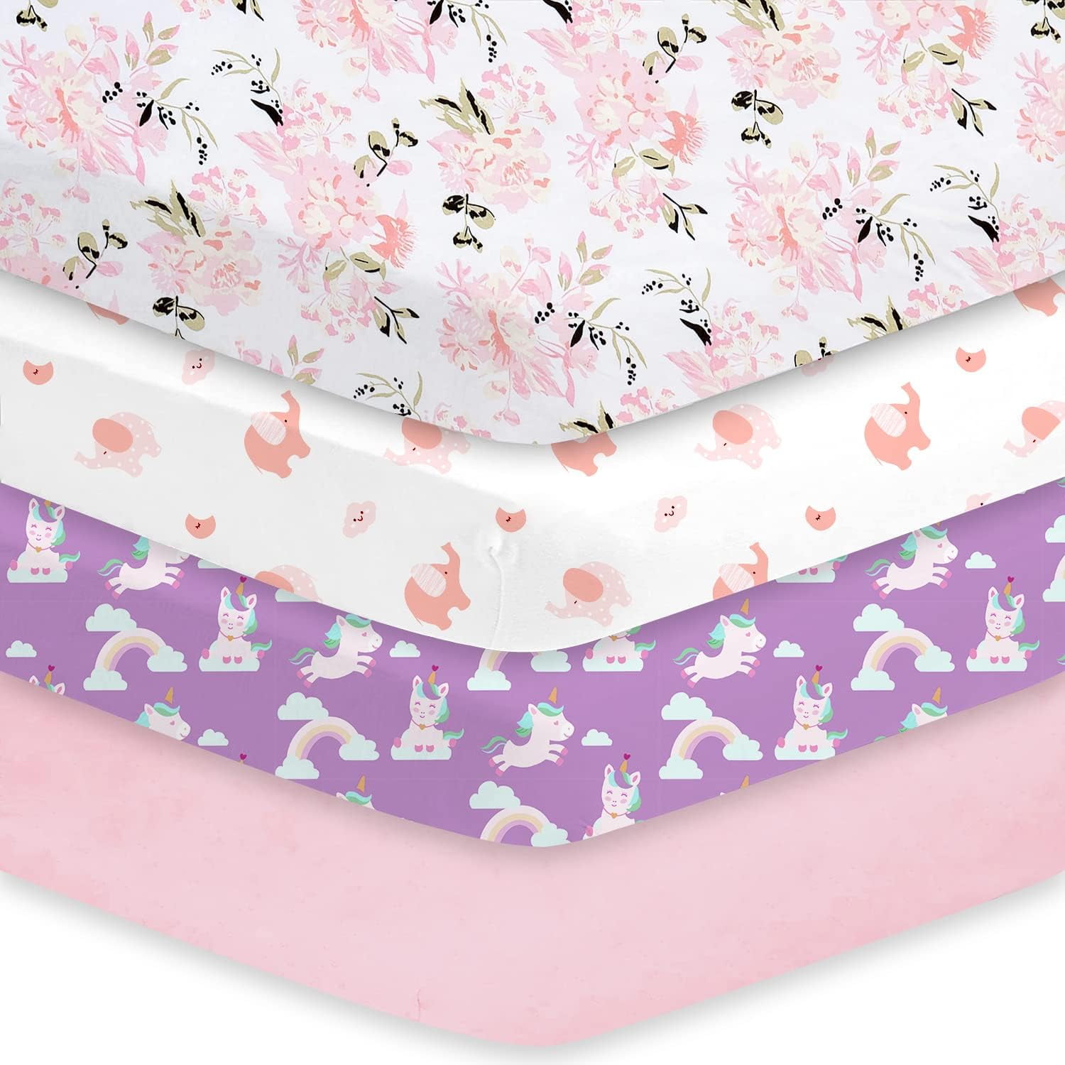 Crib Sheets Girl 4 Pack, Baby Crib Sheets for Standard Crib & Toddler ...