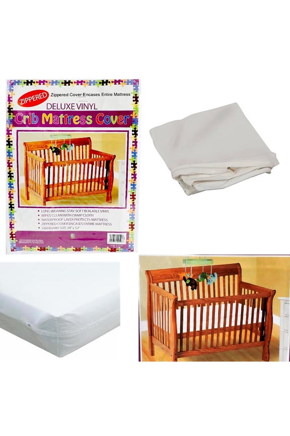 Crib Size Zippered Mattress Cover Vinyl Toddler Bed Allergy Dust Bug Protector !