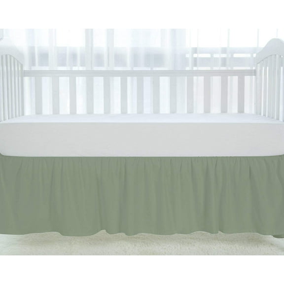 Crib Skirt Dust Ruffle, 100% Egyptian Cotton 800 Thread Count, Nursery Crib Toddler (28" x 52" x 14") Bedding Skirts for Baby Boys or Girls, 14" Drop, Sage Solid