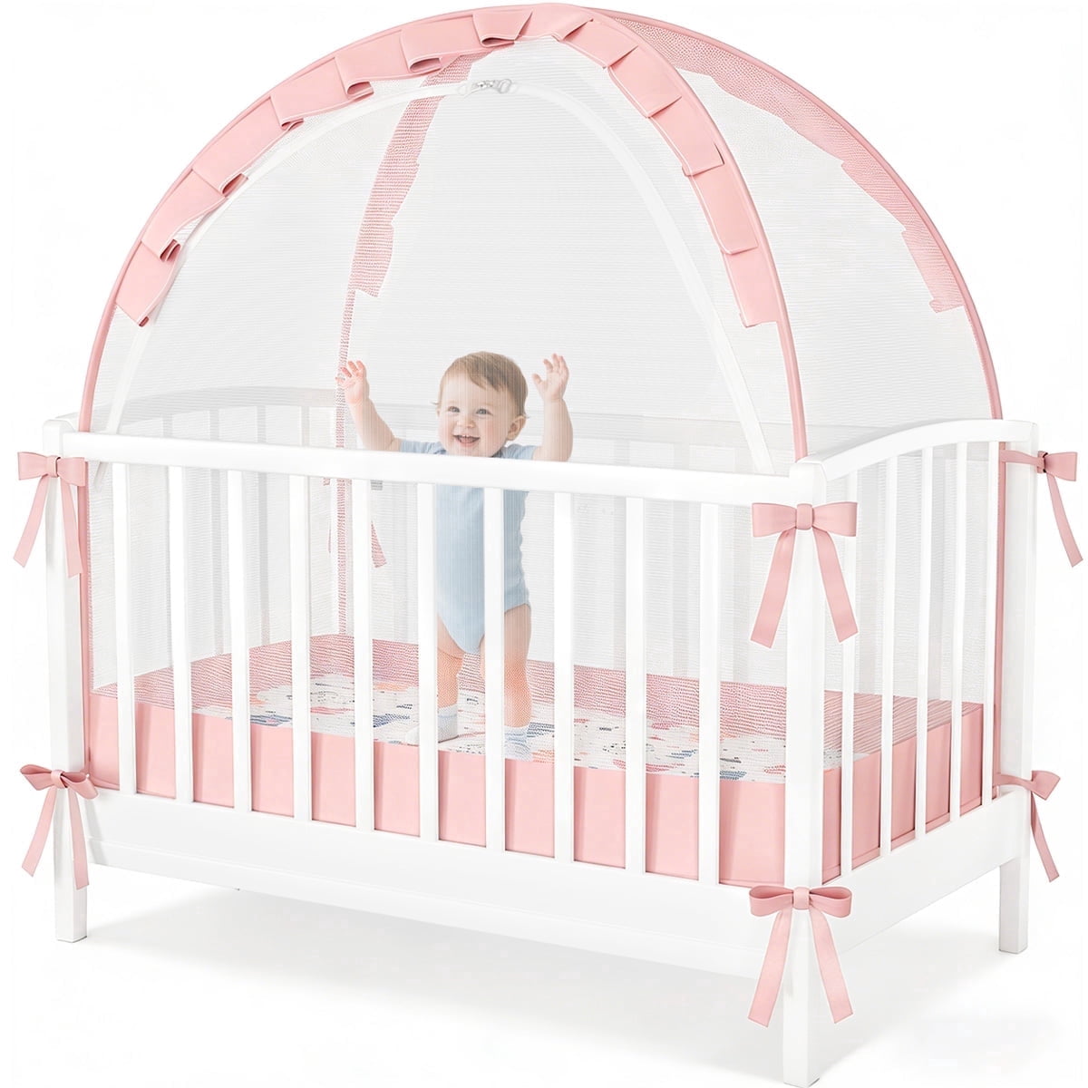 Crib Tent for Baby, Caveen Baby Crib Cover, Pop up Crib Canopy with Auto-Lock Zipper, Large Opening and Space, Portable