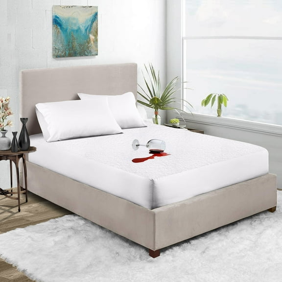 Crib Waterproof Mattress Protector Soft & Breathable Terry Cotton RV Bunk and Truck Sleeper Fitted Style White Fits up -8'' Deep Pocket, Skin-Friendly Mattress Protector