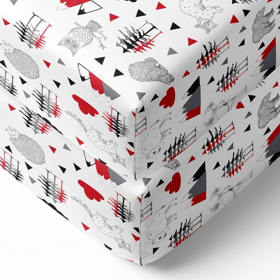 Crib or Toddler Bed Fitted Sheet 100% Cotton Percale, Lumberjack Red/Black/Grey