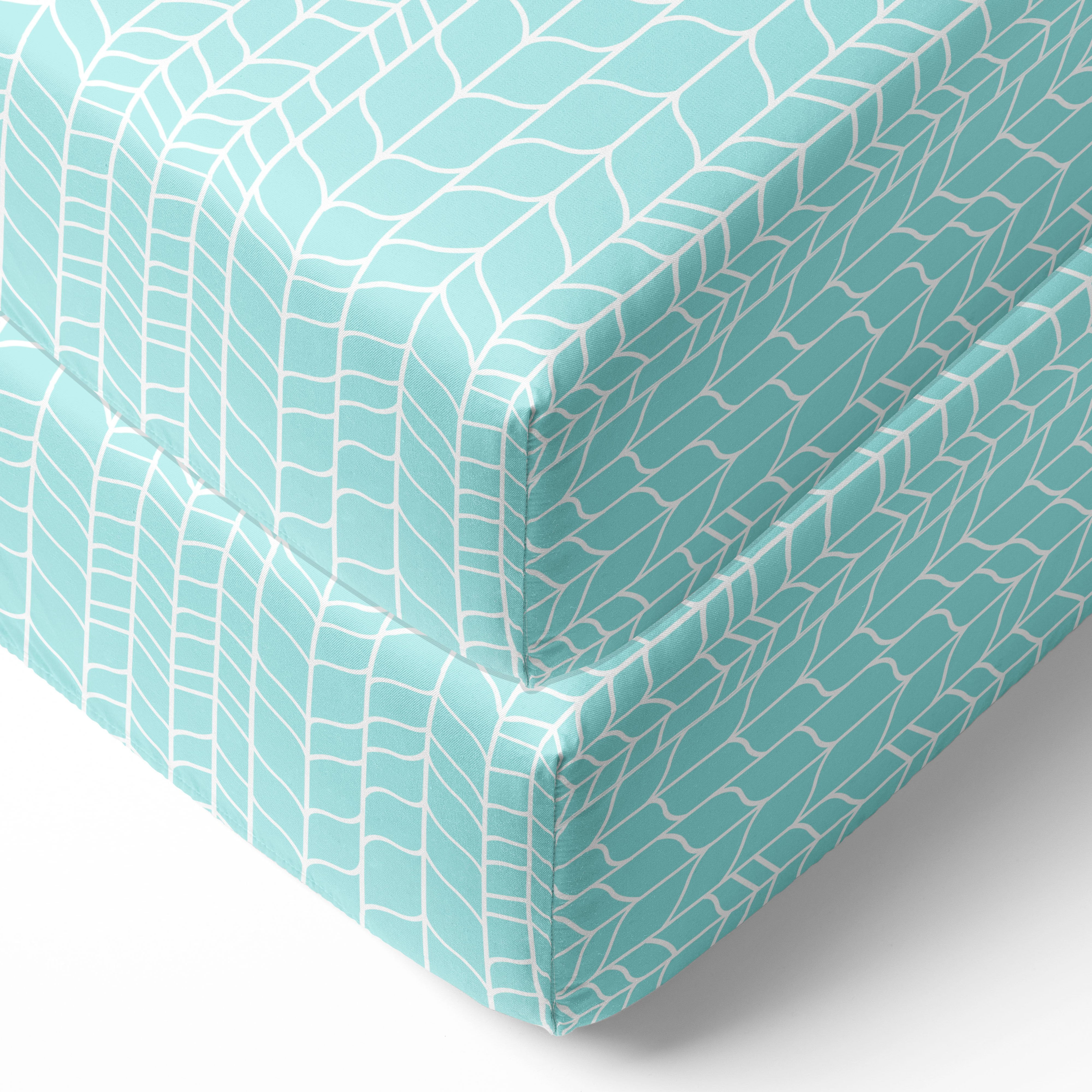 Crib or Toddler Bed Fitted Sheet 100% Cotton Percale, Safari Jungle Aqua/Orange/Grey