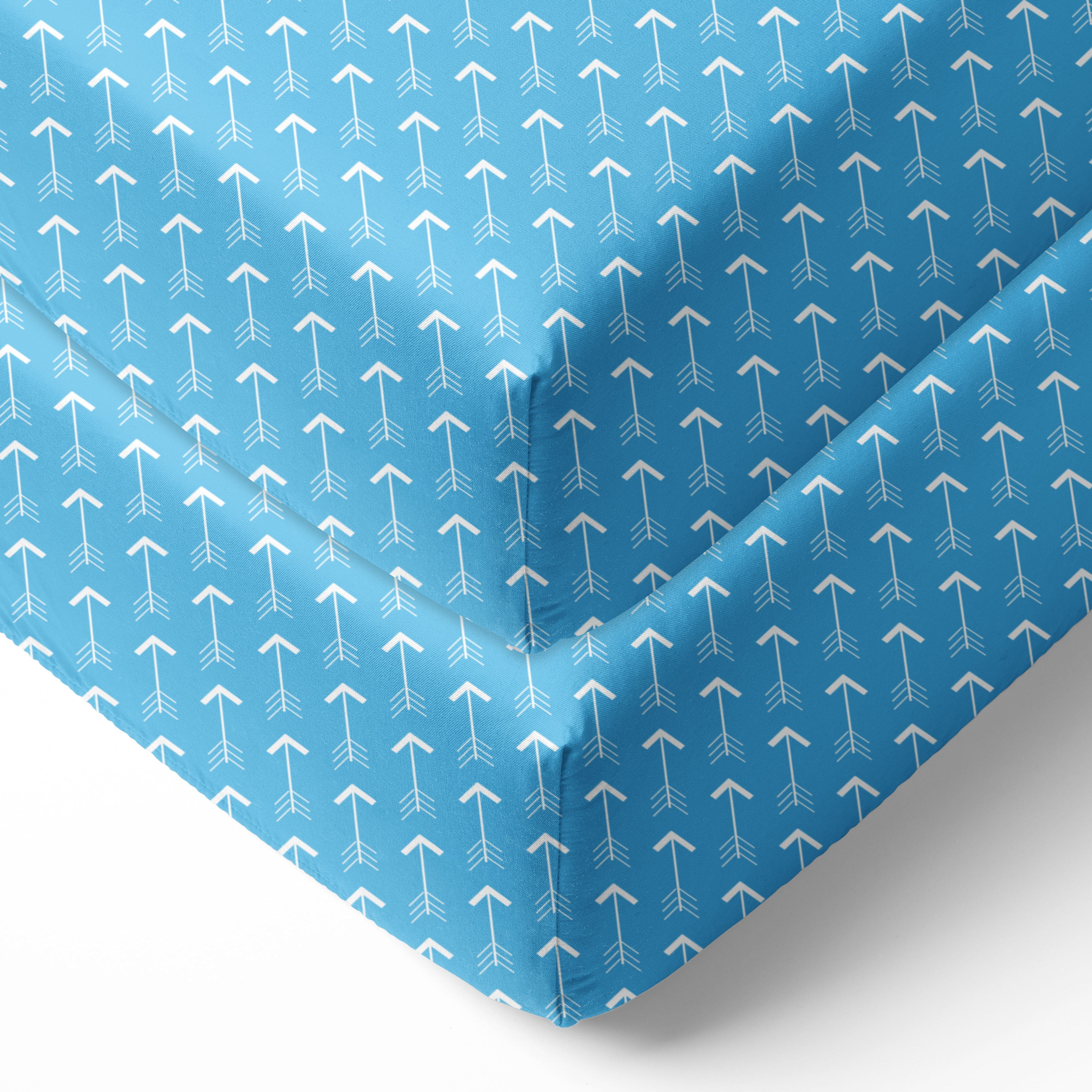Crib or Toddler Bed Fitted Sheet 100% Cotton Percale, Woodlands Aqua/Navy/Grey