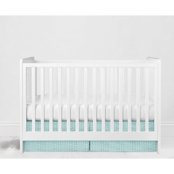 Crib or Toddler Bed Skirt or Dust Ruffle 100% Cotton Percale, Aqua Grid