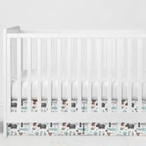 Crib or Toddler Bed Skirt or Dust Ruffle 100% Cotton Percale, Safari Jungle Aqua/Orange/Gray