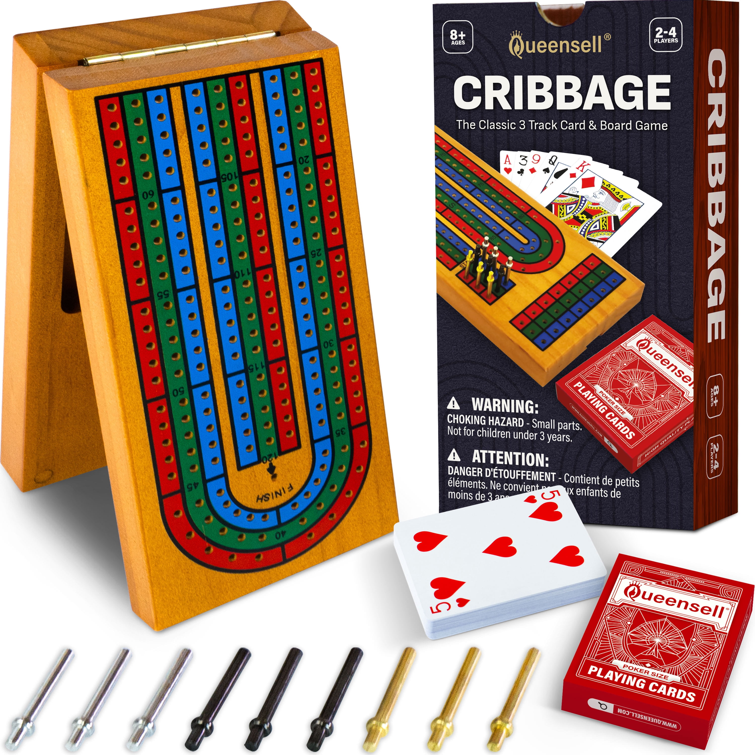 Cribbage Board Game Set with Storage - Classic Game Travel Cribbage Board with Wooden Card Storage for Adults & Kids - Ideal for Game Night