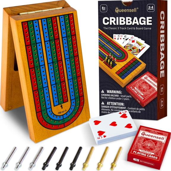 Cribbage Board Game Set with Storage - Classic Game Travel Cribbage Board with Wooden Card Storage for Adults & Kids - Ideal for Game Night