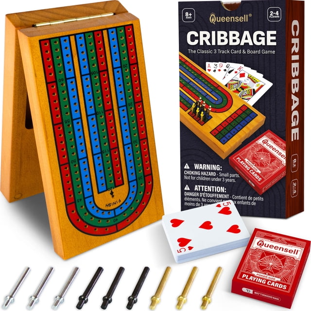 Cribbage Board Game Set with Storage - Classic Game Travel Cribbage Board with Wooden Card Storage for Adults & Kids - Ideal for Game Night