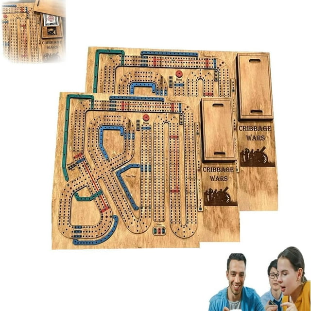 Cribbage Wars Board Game, Cribbage Wars, Cribbage War Game, Cribbage Boards Unique, Built-in Storage Compartment for Cribbage Pegs, 2024 New Wooden Cribbage Board Game Set for Adults & Kids