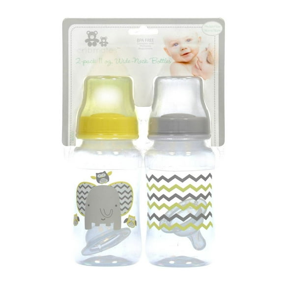Cribmates 2 Piece Wide Bottle Elephant Zigzag, Grey/Yellow