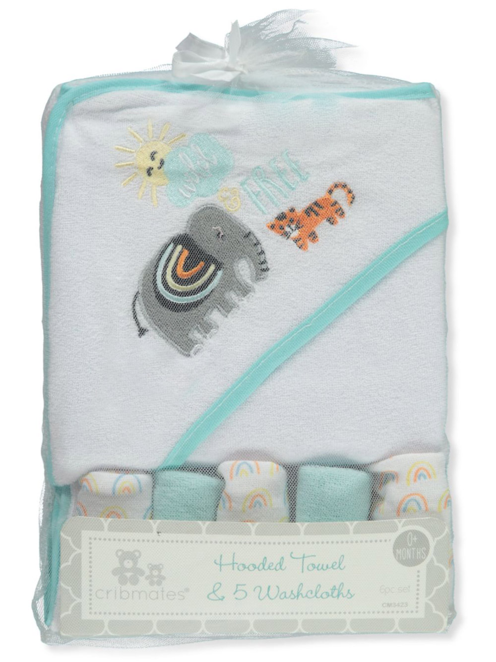 Cribmates Baby Boys' 6Piece Washcloth & Hooded Towel Set white/mint