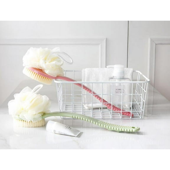 Cribun 1 Pack Long Handled Bath Brush for Skin Exfoliating, Bath Massage Suitable for Wet or Dry, 2 in 1 Nylon Brush and Bath Flower, Men and Women(Green)