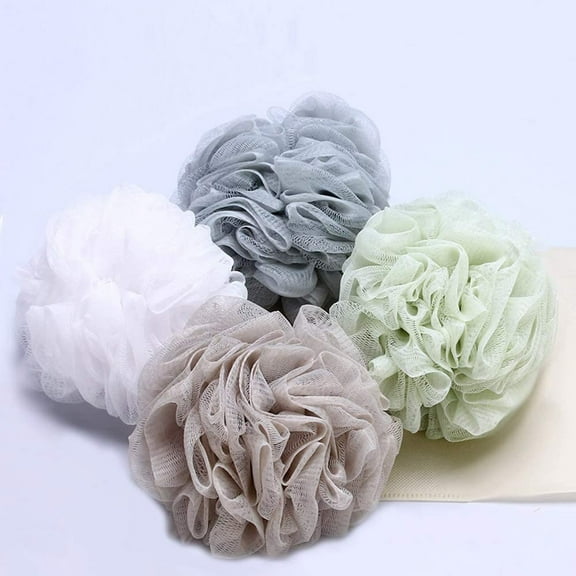 Cribun Bath Shower Sponge Loofahs (50g/pcs) Mesh Pouf Shower Ball, Nature Bamboo Charcoal Soft Body Scrubber Exfoliating for Silky Skin, Full Cleanse, Lather Pack of 4 Pastel Colors