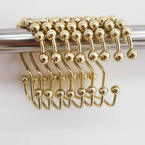 Cribun Double Shower Curtain Hooks and Liners Gold