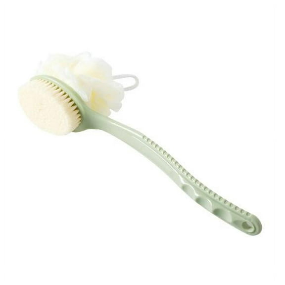 Cribun Loofah Back Scrubber Long Handle 2 IN 1 Shower body Bath brush dry brushing shower back washer natural bristles glowing skin massager (Green)