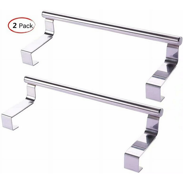 Mosuch Stainless Steel Over Door Towel Rack Bar Holders for Universal Fit  on Over Cabinet Cupboard Doors 2 Pack (Sliver)