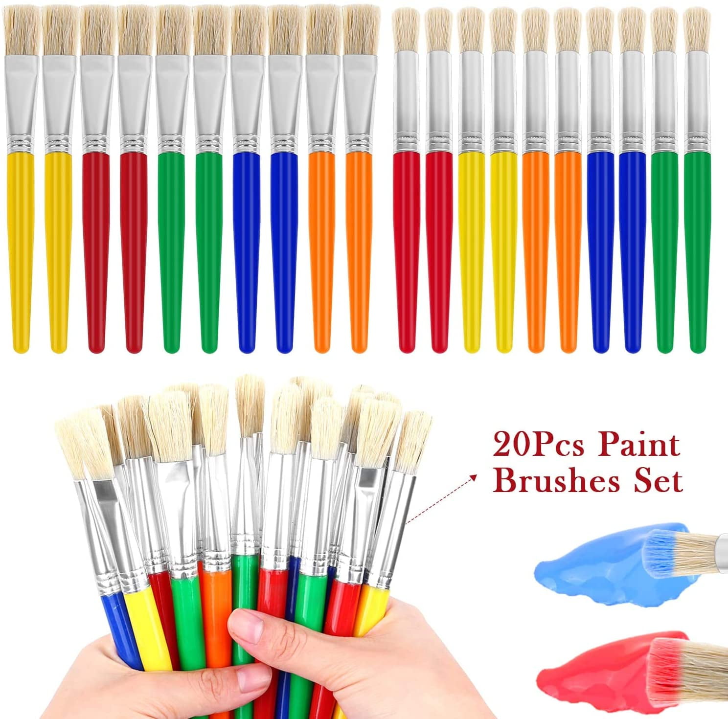 Cribun Paint Brushes for Kids, 20 Pcs Big Washable Chubby Toddler Paint  Brushes, Easy to Clean & Grip Round and Flat Preschool Paint Brushes with  No