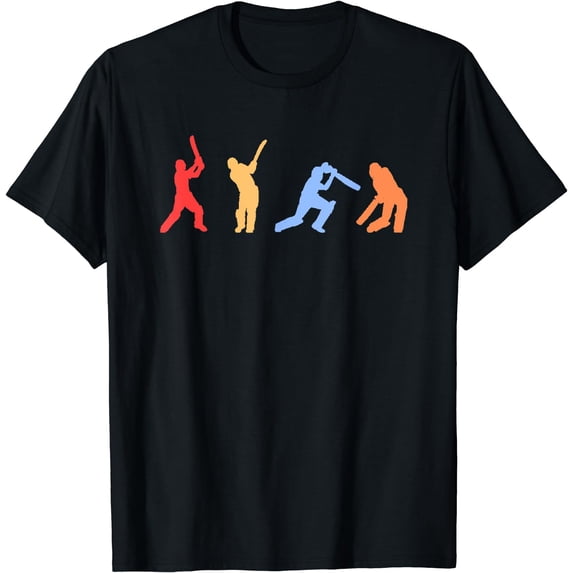 Cricket Gifts - Retro Vintage Colors Cricket Players T-Shirt Black Small