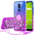 thumbnail image 1 of Cricket Icon 3 Case, At&t Motivate 2 Case, Cricket Splendor Phone Case Ring Kickstand Liquid Quicksand Glitter Case Clear Bling Diamond Shock Protective Cover for Girls Women - Purple/Blue, 1 of 5