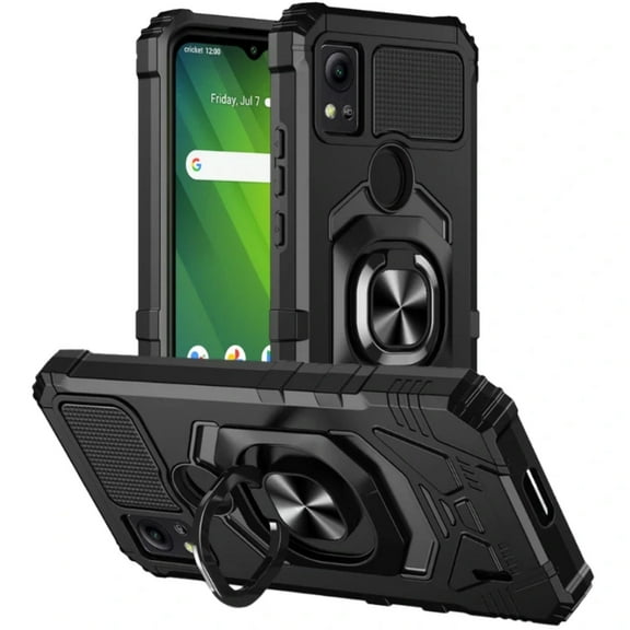 Cricket Icon 5 (2023) Black Armor Case with Military-Grade Protection and Kickstand