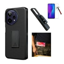 For Cricket Icon Plus (2026) / AT&T Verge 2 Case, Black Shockproof 360-Degree Rotating Belt Clip Kickstand Case Cover With Tempered Glass Screen Protector